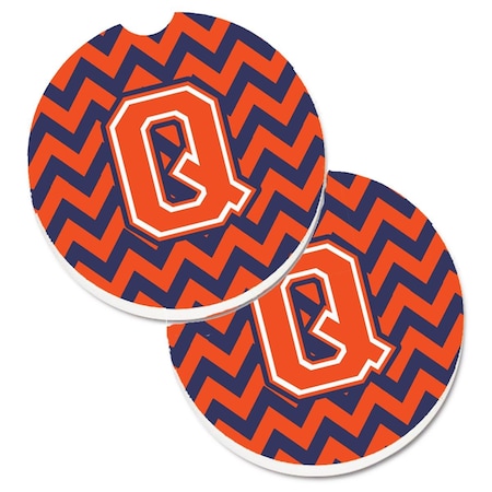 Carolines Treasures Letter Q Chevron Orange and Blue Set of 2 Cup Holder Car Coaster CJ1042-QCARC